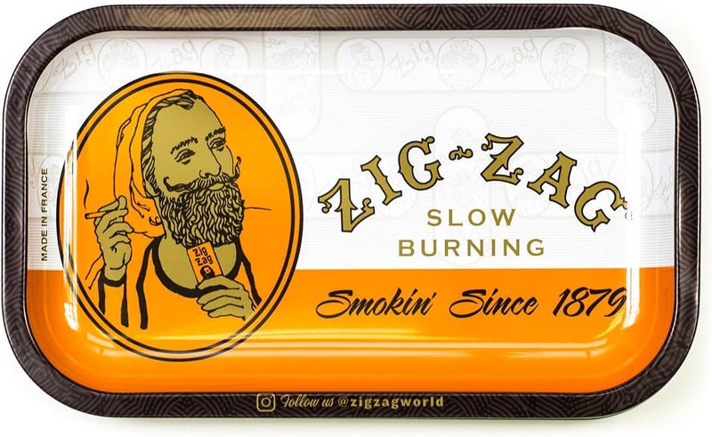 Zigzag Metal Rolling Tray, Elegant Design - Small (10.75" x 6.5") - Classic Orange - Image 1